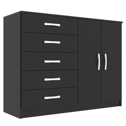 Cômoda 2 Portas 5 Gavetas Preto Cp25 - Evidencia Móveis