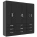 Guarda-Roupa Casal Bergamo 6 Portas 9 Gavetas Preto - Evidencia Móveis