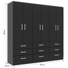 Guarda-Roupa Casal Bergamo 6 Portas 9 Gavetas Preto - Evidencia Móveis