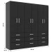 Guarda-Roupa Casal Bergamo 6 Portas 9 Gavetas Preto - Evidencia Móveis