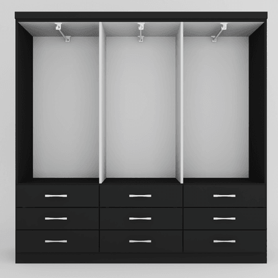 Guarda-Roupa Casal Bergamo 6 Portas 9 Gavetas Preto - Evidencia Móveis