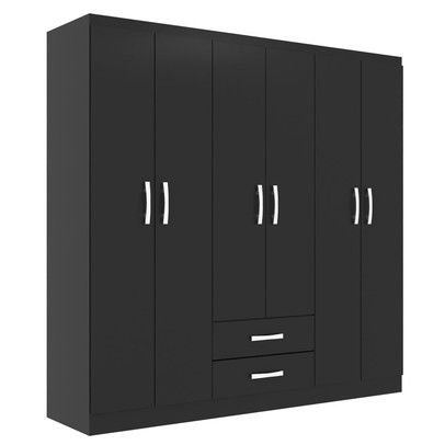 Guarda-Roupa Casal Atalaia 6 Portas 2 Gavetas Preto - Evidencia Móveis