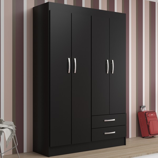 Guarda-Roupa Solteiro Atalaia 4 Portas 2 Gavetas Preto - Evidencia Móveis