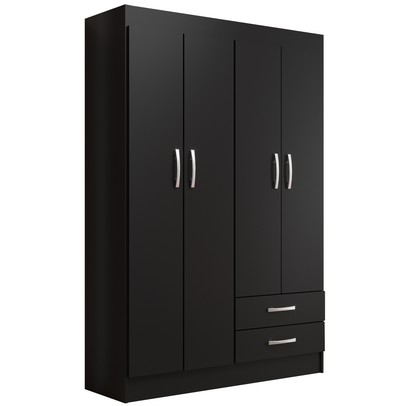 Guarda-Roupa Solteiro Atalaia 4 Portas 2 Gavetas Preto - Evidencia Móveis