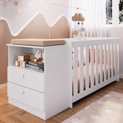 Berço com Cômoda Aconchego 02 2 Gavetas Branco – Completa Móveis