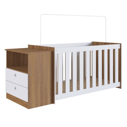 Berço com Cômoda Aconchego 02 2 Gavetas Nogal Manchester/Branco – Completa Móveis