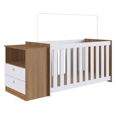 Berço com Cômoda Aconchego 2 Gavetas Nogal Manchester/Branco – Completa Móveis