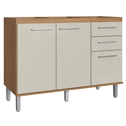 Balcão de Cozinha para Pia 3 Portas 2 Gavetas Naturalle/Cristalo Co8320 - Decibal Móveis