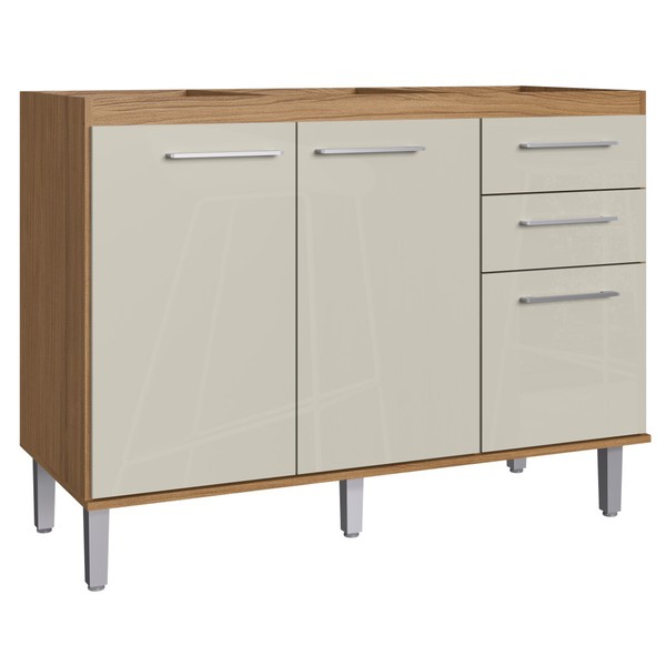 Balcão de Cozinha para Pia 3 Portas 2 Gavetas Naturalle/Cristalo Co8320 - Decibal Móveis