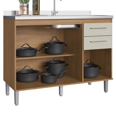 Balcão de Cozinha para Pia 3 Portas 2 Gavetas Naturalle/Cristalo Co8320 - Decibal Móveis