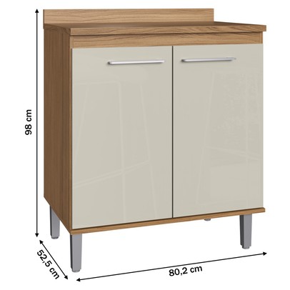 Armário de Cozinha 2 Portas 1 Prateleira Co8200 Naturalle/Cristalo - Decibal Móveis