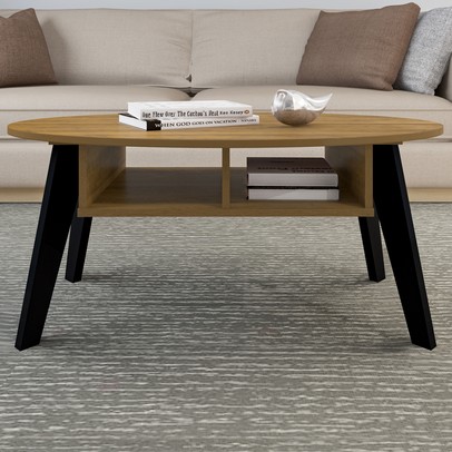 Mesa de Centro Diva 2 Nichos Pinho/Preto - Artely