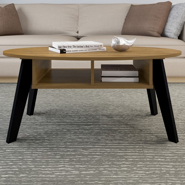 Mesa de Centro Diva 2 Nichos Pinho/Preto - Artely