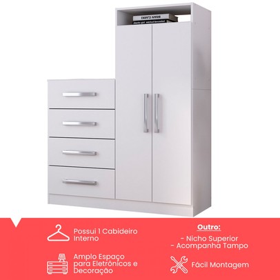 Cômoda Paris 2 Portas 4 Gavetas Branco - Panorama Móveis