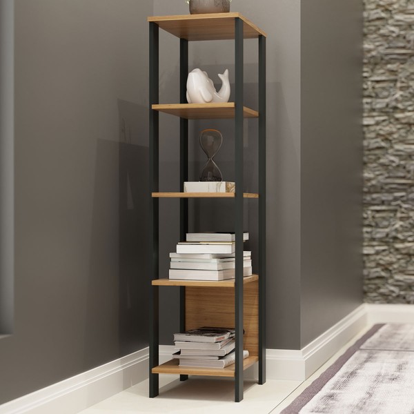 Estante para Livros 4 Prateleiras 100% Mdf Freijó/Preto Fosco F28 - Pradel