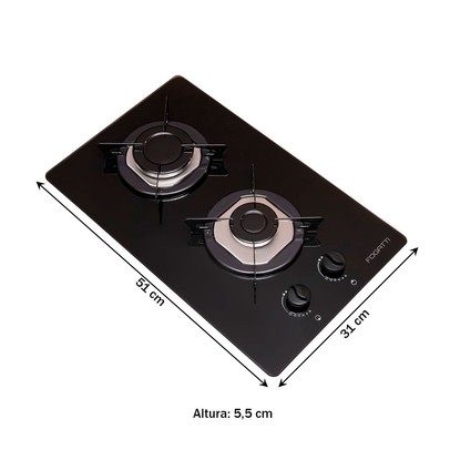 Cooktop 2 Bocas com Vidro Preto - Fogatti