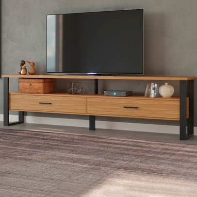 Rack para TV Até 60 Polegadas 2 Gavetas 100% Mdf Freijó/Preto Fosco F43 - Pradel