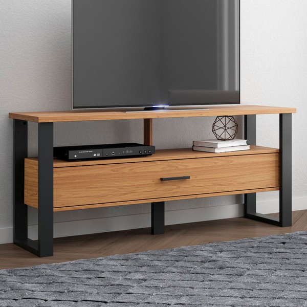 Rack para TV Até 55 Polegadas 1 Gaveta 100% Mdf Freijó/Preto Fosco F41 - Pradel