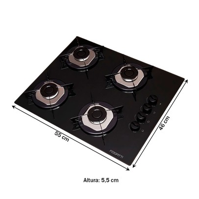 Cooktop 4 Bocas com Vidro Preto - Fogatti