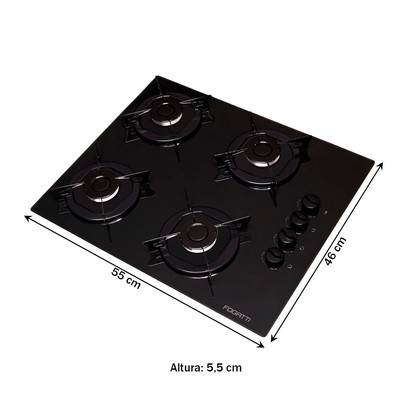 Cooktop 4 Bocas com Vidro Preto - Fogatti