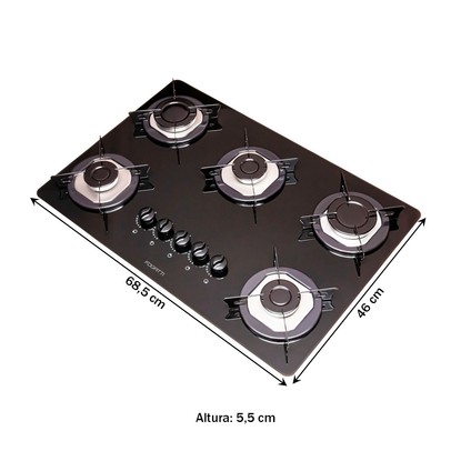 Cooktop 5 Bocas Vidro Preto - Fogatti