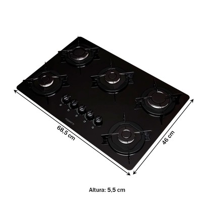 Cooktop 5 Bocas Vidro Preto - Fogatti