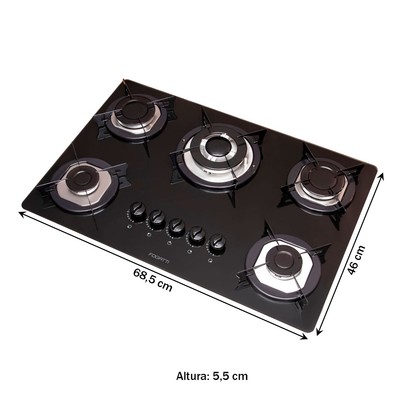 Cooktop 5 Bocas Tripla Chama Vidro Preto - Fogatti