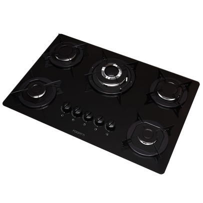 Cooktop 5 Bocas Tripla Chama Vidro Preto - Fogatti