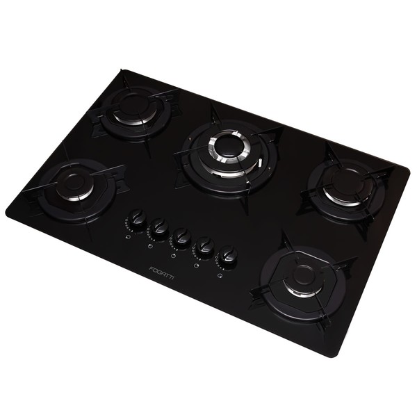 Cooktop 5 Bocas Tripla Chama Vidro Preto - Fogatti