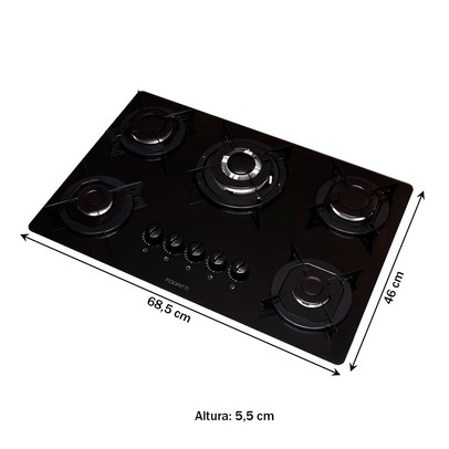 Cooktop 5 Bocas Tripla Chama Vidro Preto - Fogatti