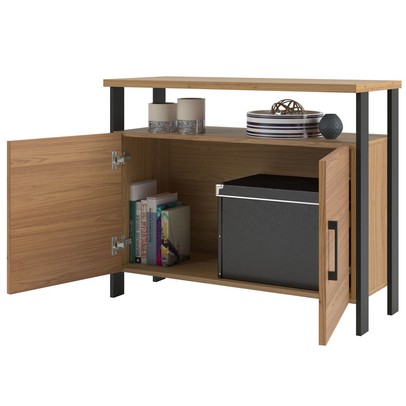 Armário para Escritório Industrial 2 Portas 100% Mdf Freijó/Preto Fosco F32 - Pradel