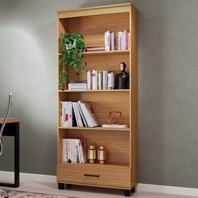 Estante para Livros 1 Gaveta 3 Prateleiras 100% Mdf Freijó C57 - Pradel