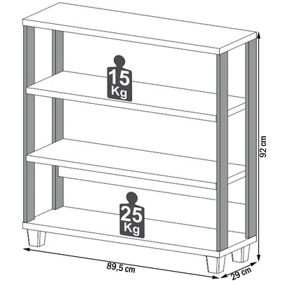Estante para Livros Industrial 2 Prateleiras 100% Mdf Freijó/Preto Fosco F23 - Pradel