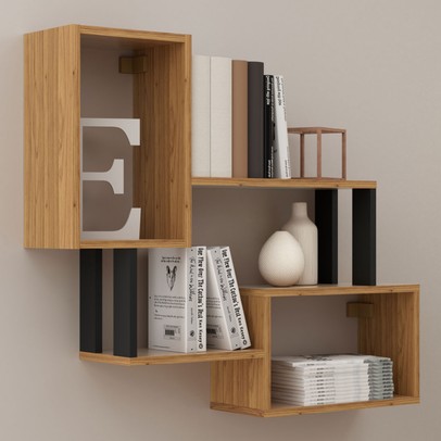 Prateleira Industrial 2 Prateleiras 100% Mdf Freijó/Preto Fosco F25 - Pradel