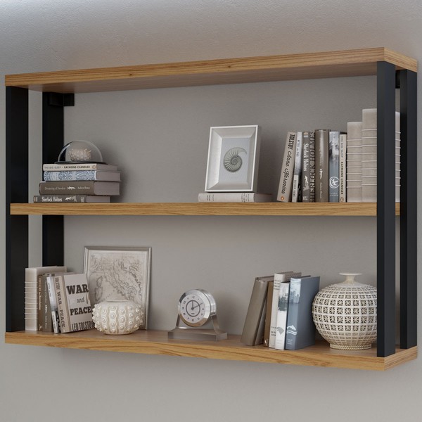 Prateleira Decorativa Industrial 1 Prateleira 100% Mdf Freijó/Preto Fosco F26 - Pradel