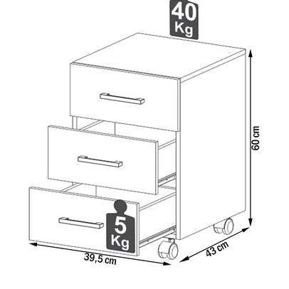 Gaveteiro com Rodízios 3 Gavetas 100% Mdf Freijó F16 - Pradel
