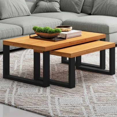 Mesa de Centro Industrial Kit 2 Peças 100% Mdf Freijó/Preto Fosco F40 - Pradel