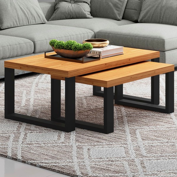 Mesa de Centro Industrial Kit 2 Peças 100% Mdf Freijó/Preto Fosco F40 - Pradel