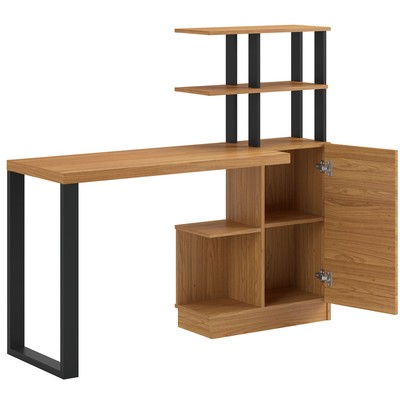 Mesa Escrivaninha Industrial 1 Porta 100% Mdf Freijó/Preto Fosco F17 - Pradel