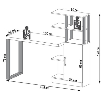 Mesa Escrivaninha Industrial 1 Porta 100% Mdf Freijó/Preto Fosco F17 - Pradel