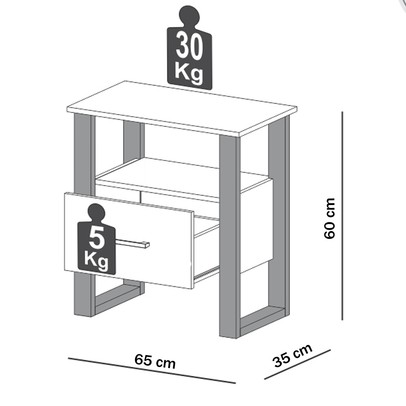 Mesa de Cabeceira 1 Gaveta 100% Mdf Freijo/Preto Fosco F37 - Dalla Costa