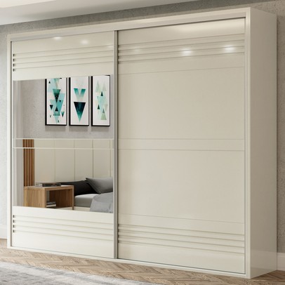 Guarda-Roupa Casal 2 Portas 4 Gavetas com Espelho 100% Mdf Off White Tw603e – Dalla Costa