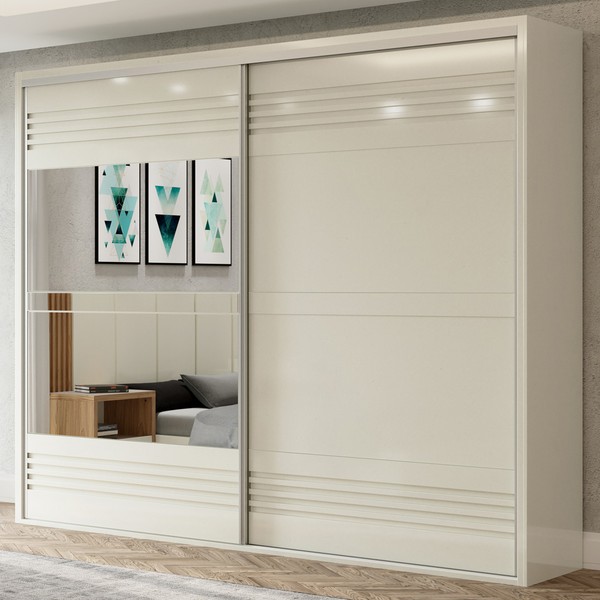 Guarda-Roupa Casal 2 Portas 4 Gavetas com Espelho 100% Mdf Off White Tw603e – Dalla Costa