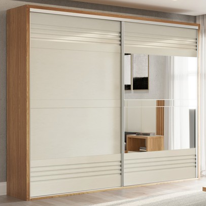 Guarda-Roupa Casal 2 Portas 4 Gavetas com Espelho 100% Mdf Freijo/Off White Tw603e – Dalla Costa