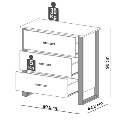Cômoda 3 Gavetas 100% Mdf Freijo/Preto Fosco F38 – Dalla Costa