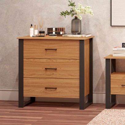 Cômoda 3 Gavetas 100% Mdf Freijo/Preto Fosco F38 – Dalla Costa