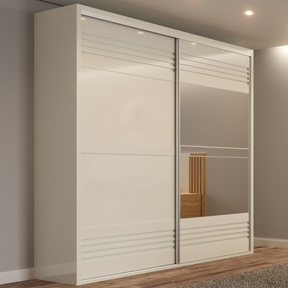 Guarda-Roupa Casal 2 Portas 2 Gavetas com Espelho 100% Mdf Off White Tw602e - Dalla Costa