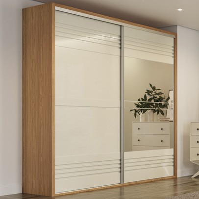 Guarda-Roupa Casal 2 Portas 2 Gavetas com Espelho 100% Mdf Freijo/Off White Tw602e - Dalla Costa
