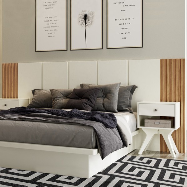 Cabeceira Casal 100%  Mdf Off White/Freijó Tw184 - Dalla Costa