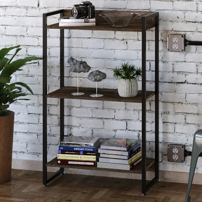 Estante para Livros Dynamica 3 Prateleiras Carvalho Dark/Preto 11060 - Compace